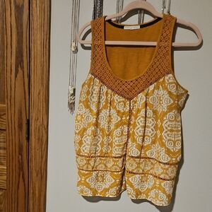 hint of mint Mustard Yellow and White Crochet-Trim Tank Top